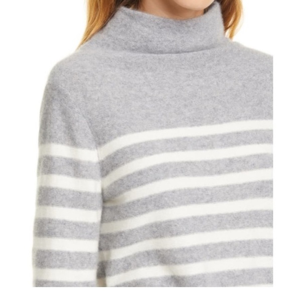 VINCE Plush Cashmere Breton Stripe Funnel Neck Sweater NWOT - Picture 4 of 16